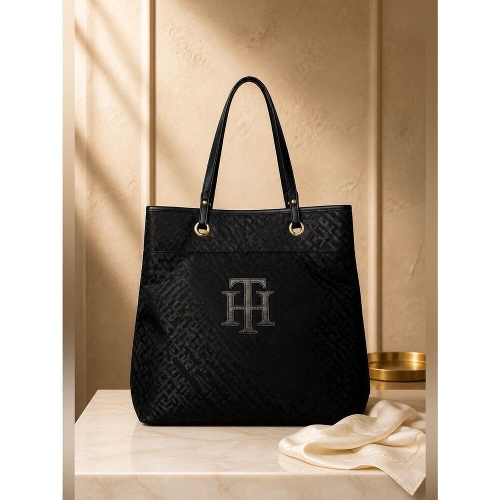 BLACK TOMMY HILFIGER TOTE BAG EUC
